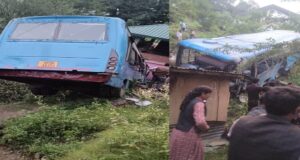 एचआरटीसी की बस खोलीघाट–रामपुर मार्ग पर खराहण, गर टोलू के समीप हुई दुर्घटना ग्रस्त