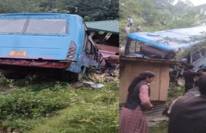 एचआरटीसी की बस खोलीघाट–रामपुर मार्ग पर खराहण, गर टोलू के समीप हुई दुर्घटना ग्रस्त